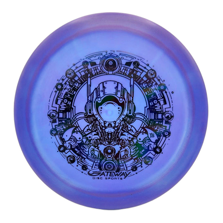 The Spell NXT Lite - PremierJUL is a purple disc golf driver with a black robot design and Gateway Disc Sports logo—ideal for power throws and players needing an overstable driver.