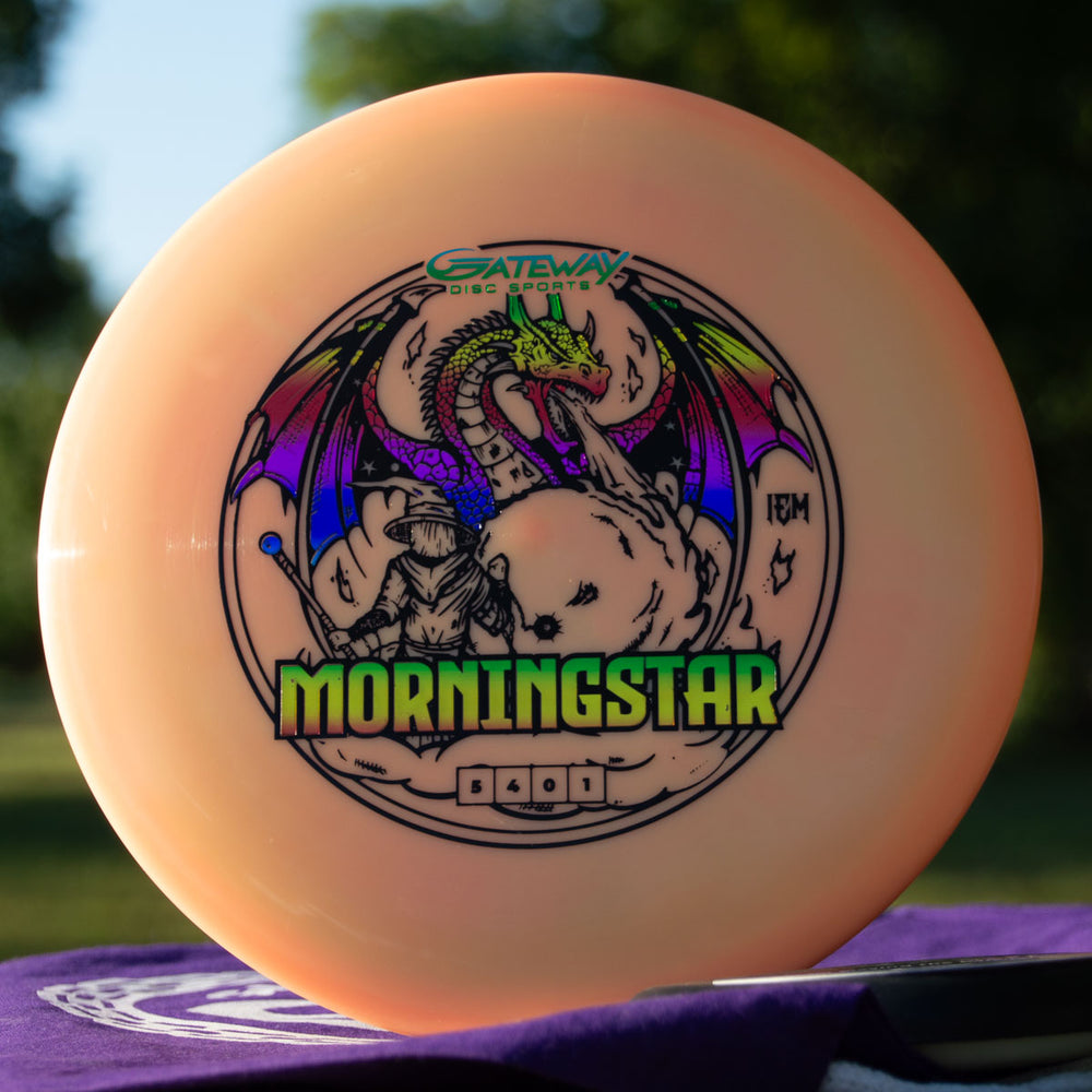 The Gateway Gauntlet - 3 Disc Players Pack from Gateway Disc Sports features vibrant designs, including a dragon and —MORNINGSTAR—�—perfect for making a statement at your next disc golf tournament.