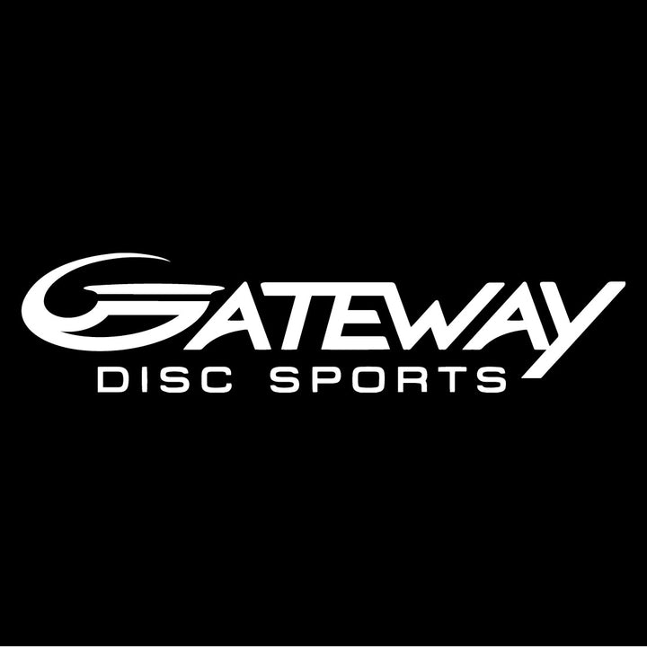 The Iron-On Gateway Logo features a stylized white Gateway Disc Sports text on a black background, ideal for jerseys or heat transfer paper applications.