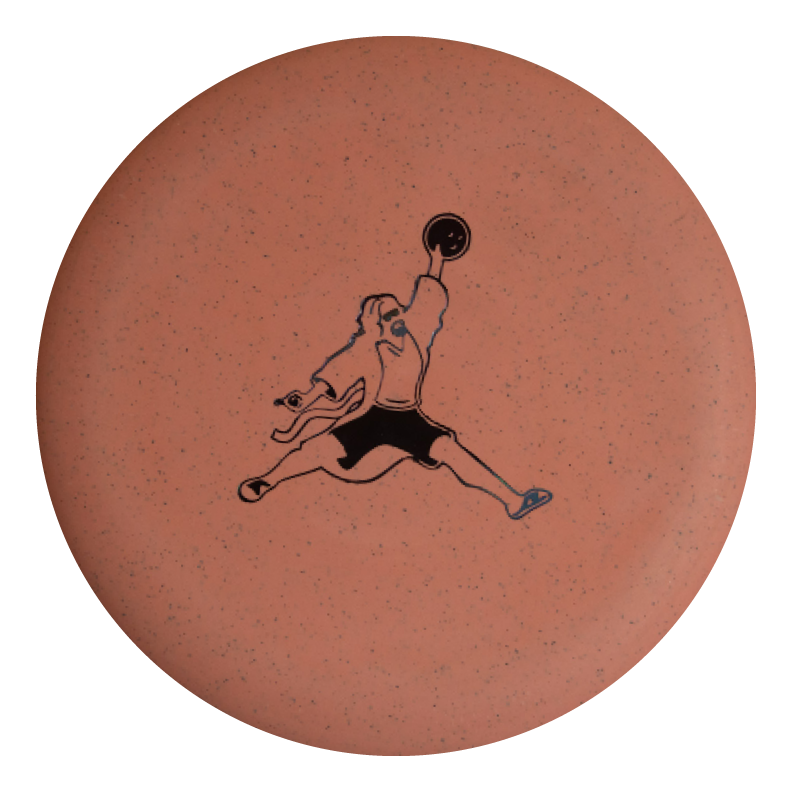 The Magic - Organic Hemp - Air Dude is a reddish-brown putt and approach disc with a black illustration of a person mid-throw; this straight-flying putter offers easy control for precise shots.