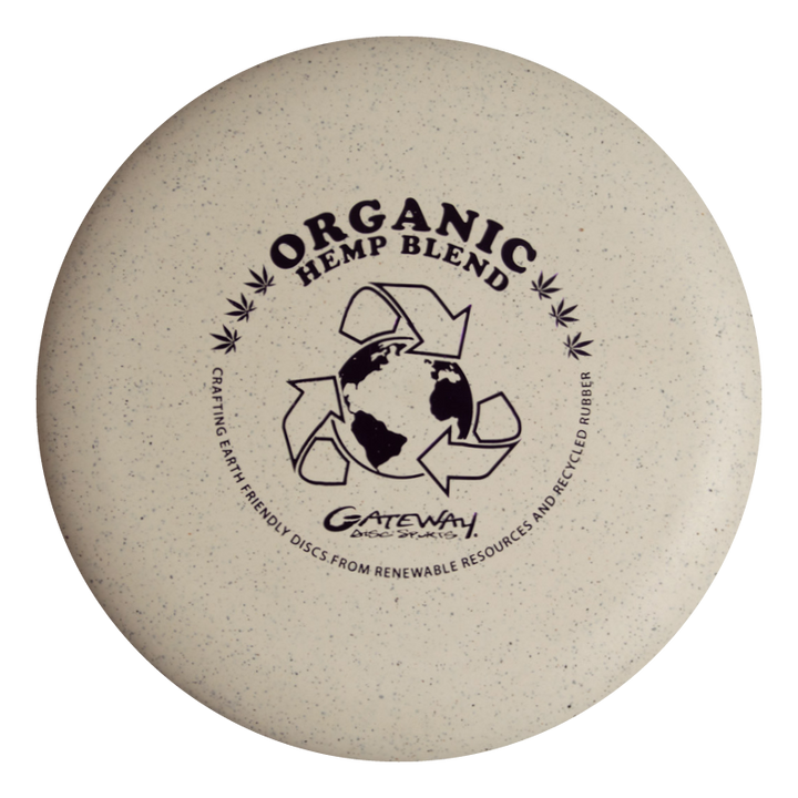 The Magic - Organic Hemp (H-SS) is a beige, straight-flying putt & approach disc featuring €œOrganic Hemp Blend€� text, a recycle symbol around a globe, and promotes renewable resources and recycled rubber.