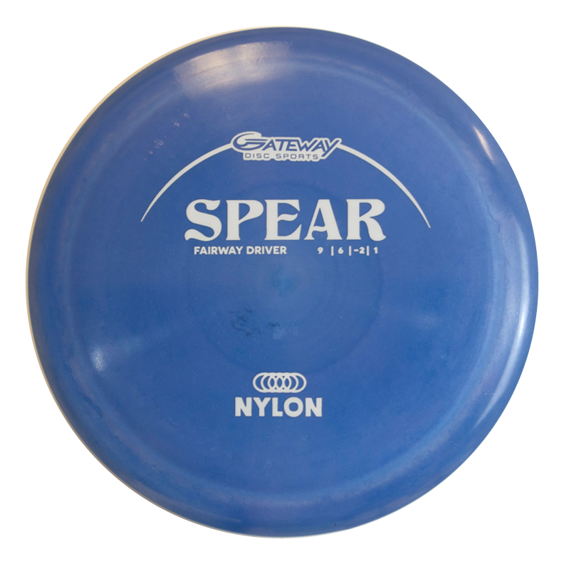 The Spear - Nylon Fairway Driver disc golf disc delivers a comfortable grip and durable performance, with flight numbers 9, 6, -2, 1 and "Nylon" printed on the surface€”ideal for reliable control shots.