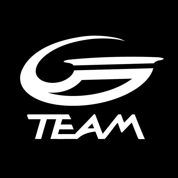 A white stylized letter "G" above "TEAM" on black, perfect for Ambassador Start up Pack owners or anyone looking for distinctive iron-on logos and car decals.