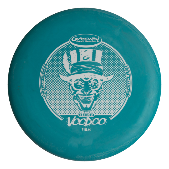 A teal Gateway Voodoo - Suregrip - Firm putter with a white voodoo skull wearing a hat, crossbones, and decorative text graphic.
