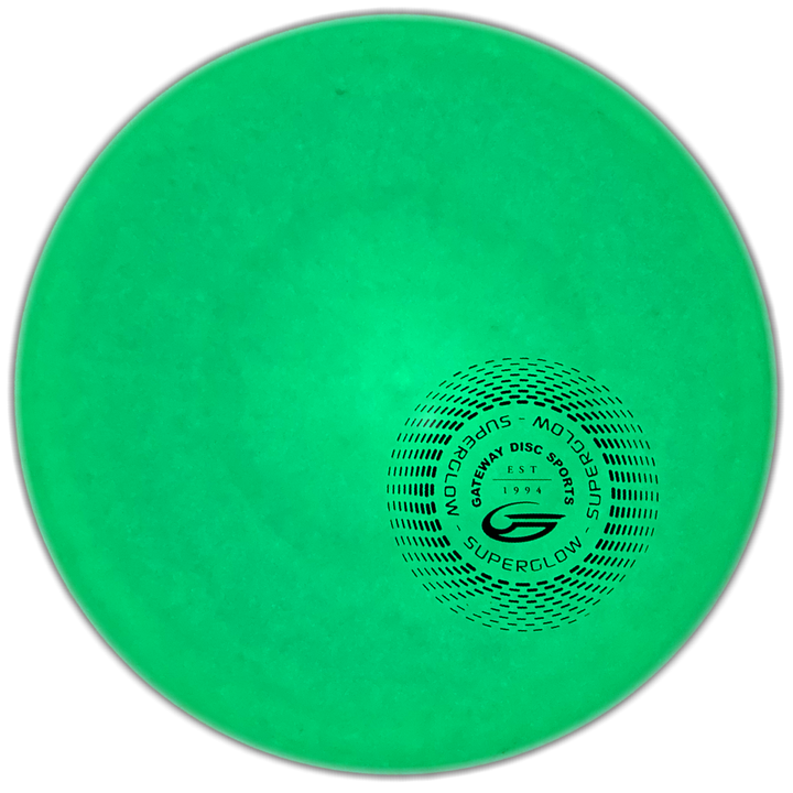 The Magic - Suregrip Superglow - SS is a glowing green approach disc featuring the "Gateway Disc Sports Superglow" logo in black, designed for excellent glide and precision putting.