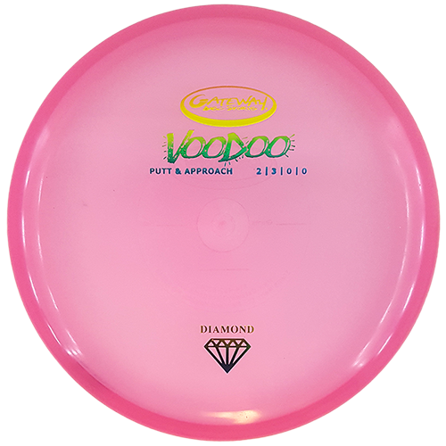 The Voodoo - Diamond is a pink Gateway straight-line putter featuring "DIAMOND" and a diamond icon on the front, designed for a comfortable grip and reliable approach shots.
