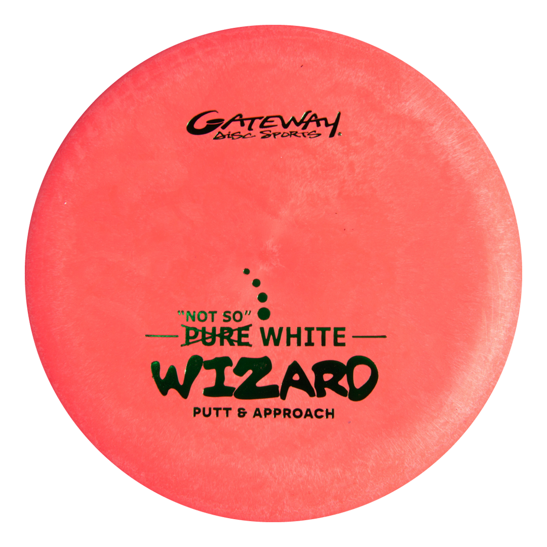 The pink Wizard - "Not So" Pure White putter by Gateway Disc Sports is a stable workhorse, perfect for putting and confident mid-range drives.