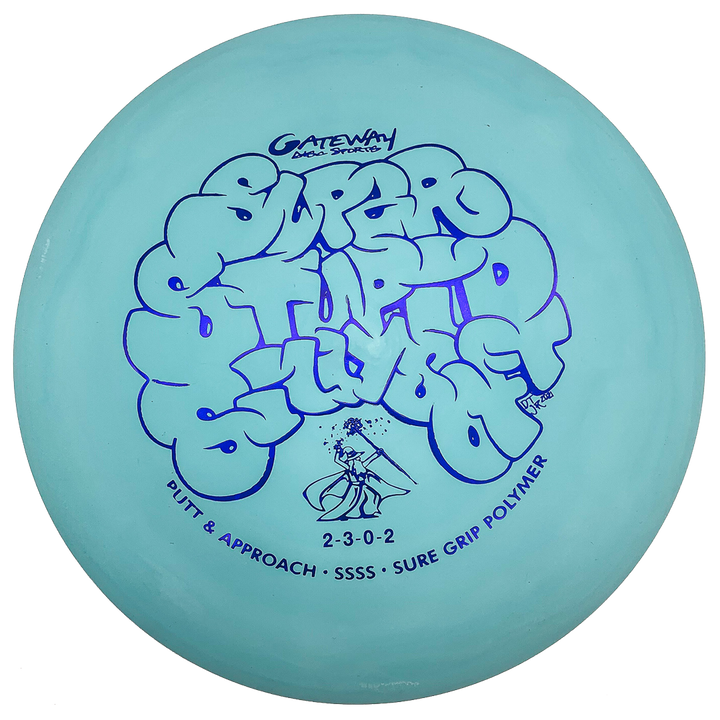 The Wizard - SSSS is a blue beaded putt and approach disc featuring "Super Stupid Soft" in large stylized letters and "Gateway Disc Sports" branding in black, ideal for players seeking an over-stable option.