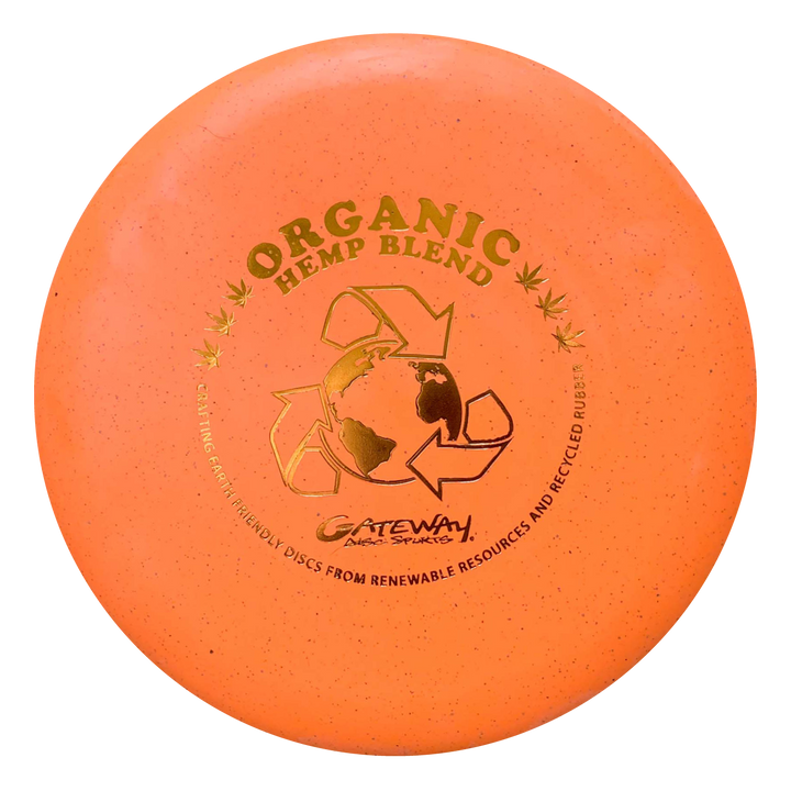 The Warlock - Organic Hemp (H-SS) putter disc golf disc is made with organic hemp, features a recycle symbol, earth graphic, and Gateway Disc Sports branding—perfect for improving your approach game.