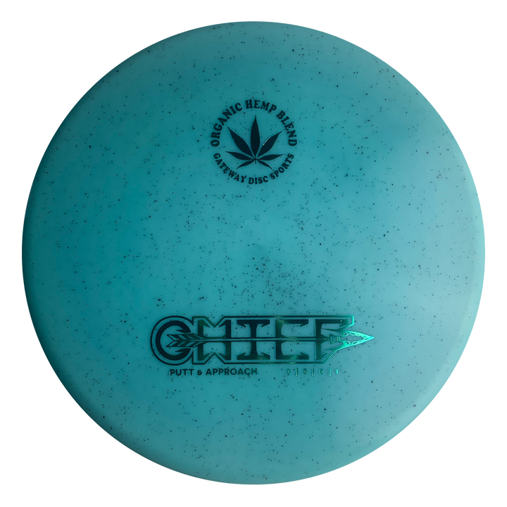 The Chief - Diamond Hemp is a blue, low-profile disc golf putter with "Gateway Disc Sports" and "Organic Hemp Blend" text, hemp leaf graphic, and "Chief" stamp—ideal for accurate tee shots or confident putts at the basket.